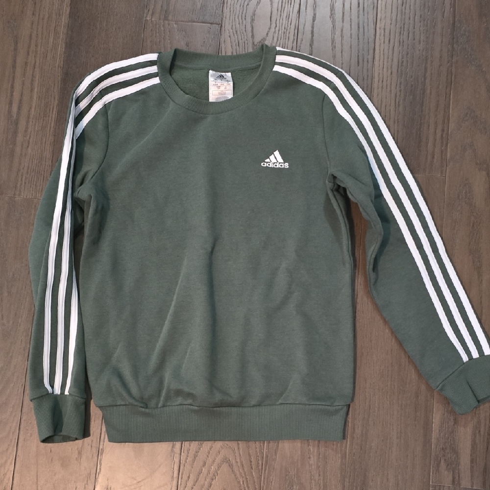 Adidas Women's Crewneck Sweater in Forest Green with White Stripes